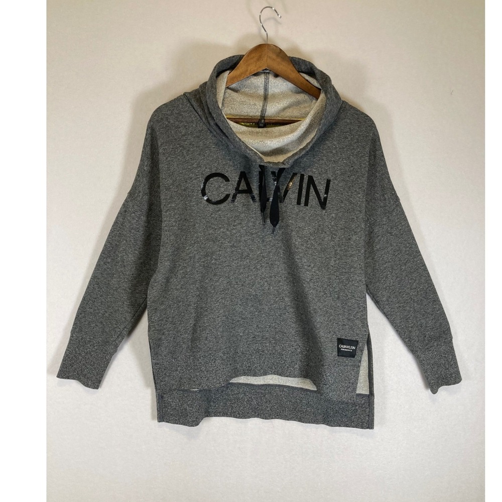 Athleisure Calvin Klein Performance Womens Sm Grey Sequin Cowl Neck Sweatshirt